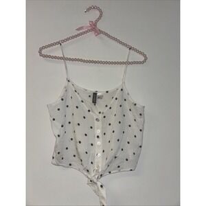 Tank Top Blouse Sz Sm White Sweetheart Pinup Bow 90s Polk A Dot Retro Rockabilly